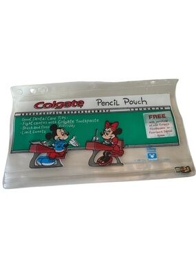 Vintage 1987 Colgate Zip Pencil Pouch with Mickey & Minnie Mouse Disney